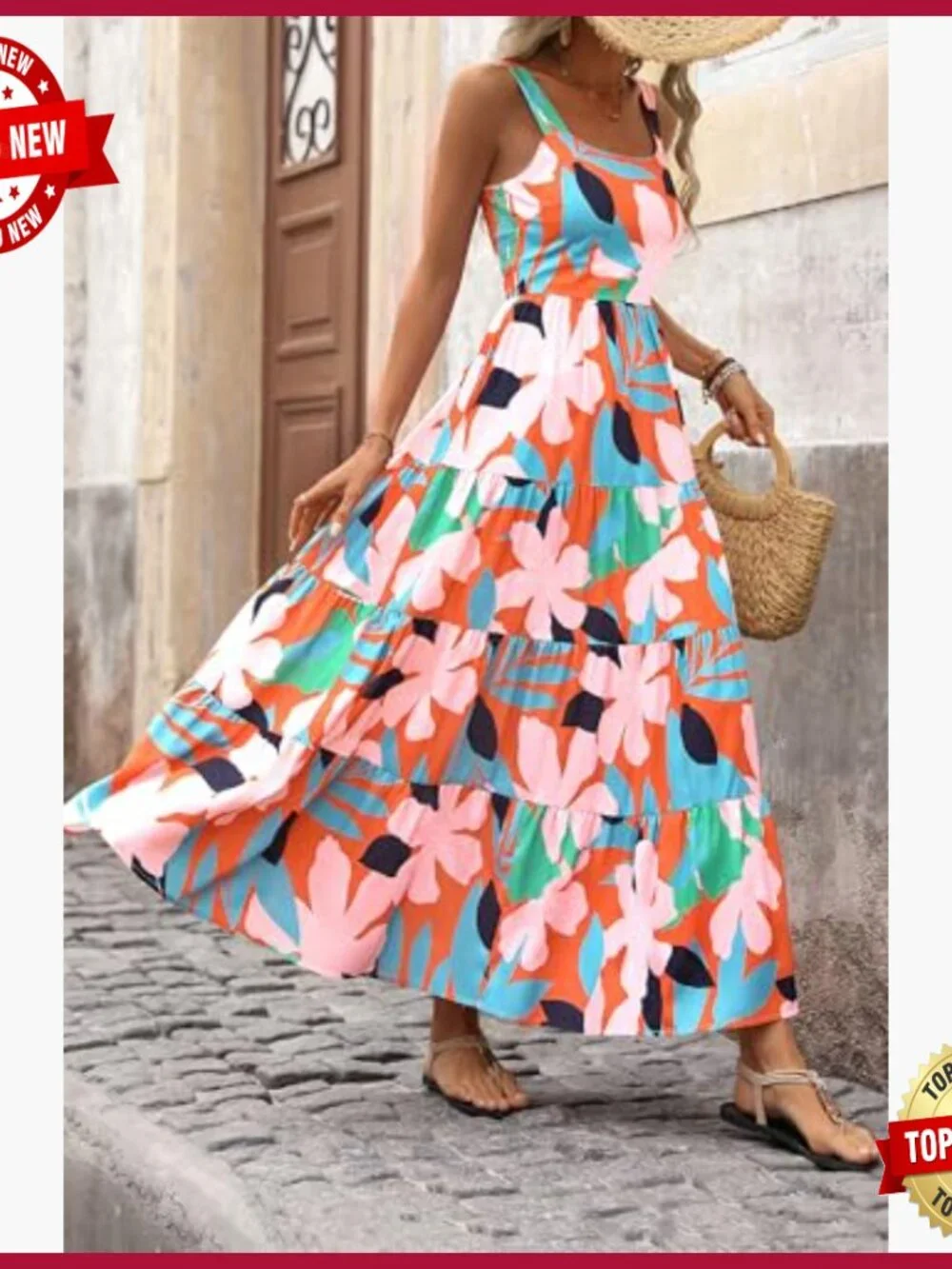 Floral Maxi Dress Sleeveless Square Neck Boho Summer Casual - Picture 5 of 7